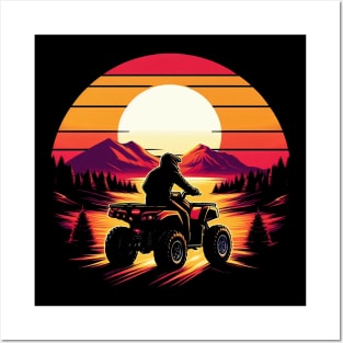 Vintage Atv Quad Riding Sunset Posters and Art